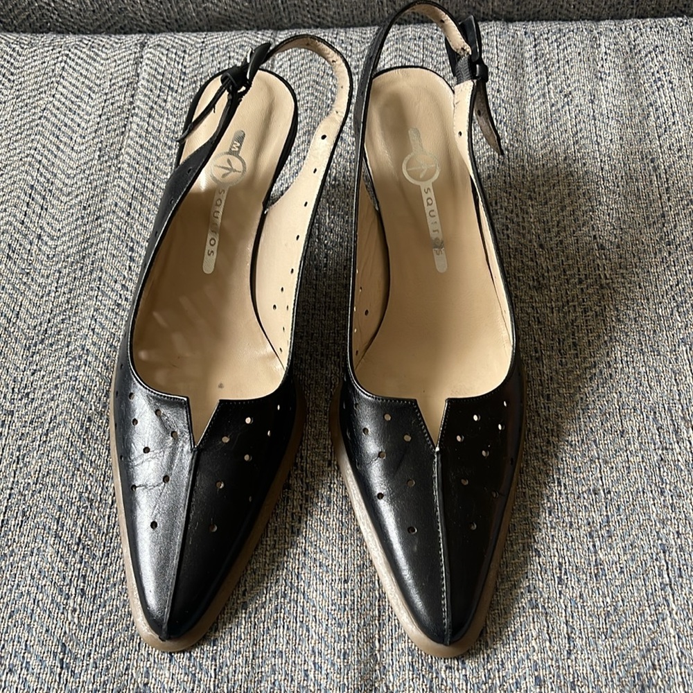 Mosquitos Women’s Black Perforated Leather Sling Back kittens Shoes Size: 5 - Picture 7 of 13